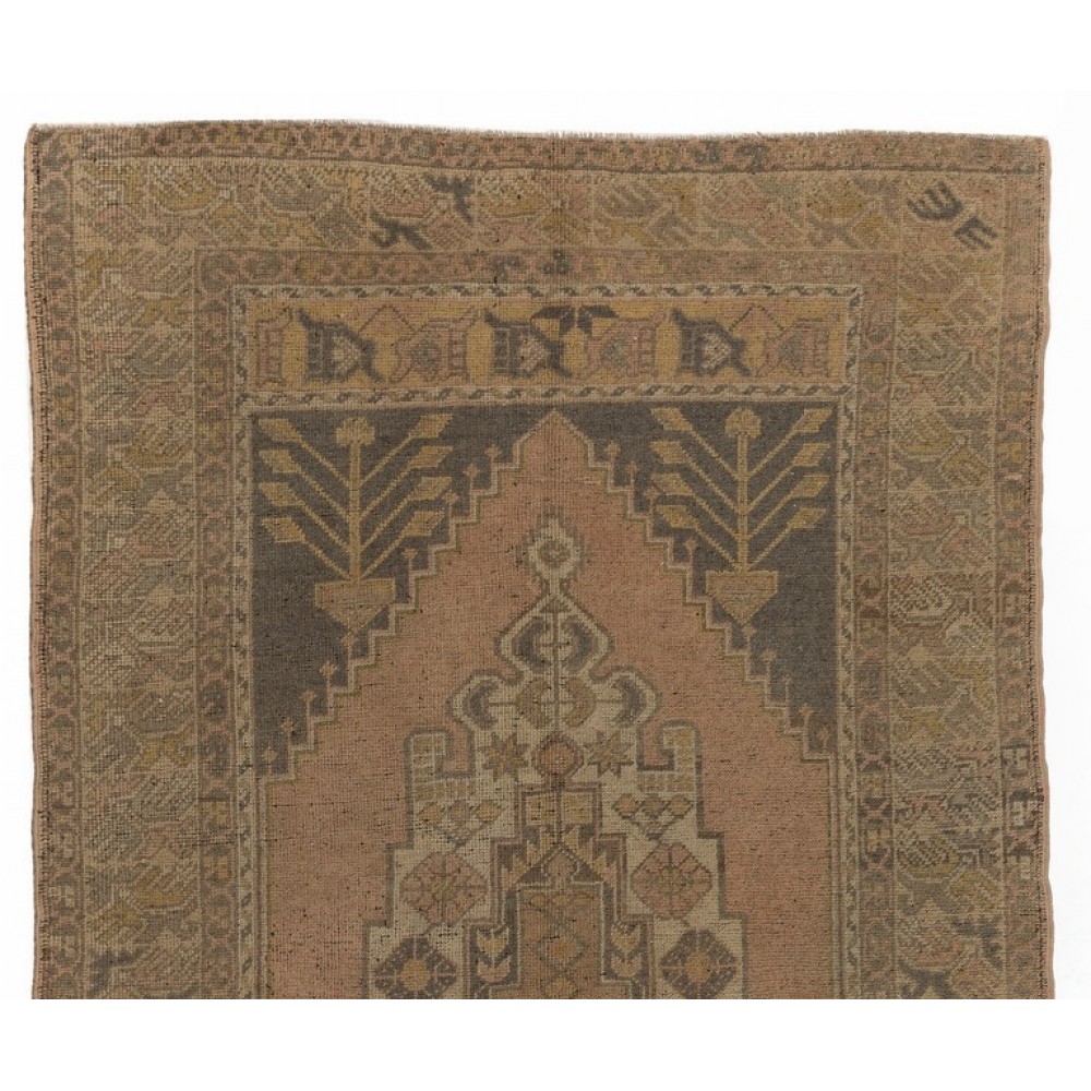 Vintage Oriental Accent Rug, Handmade Wool Carpet with Tribal Style