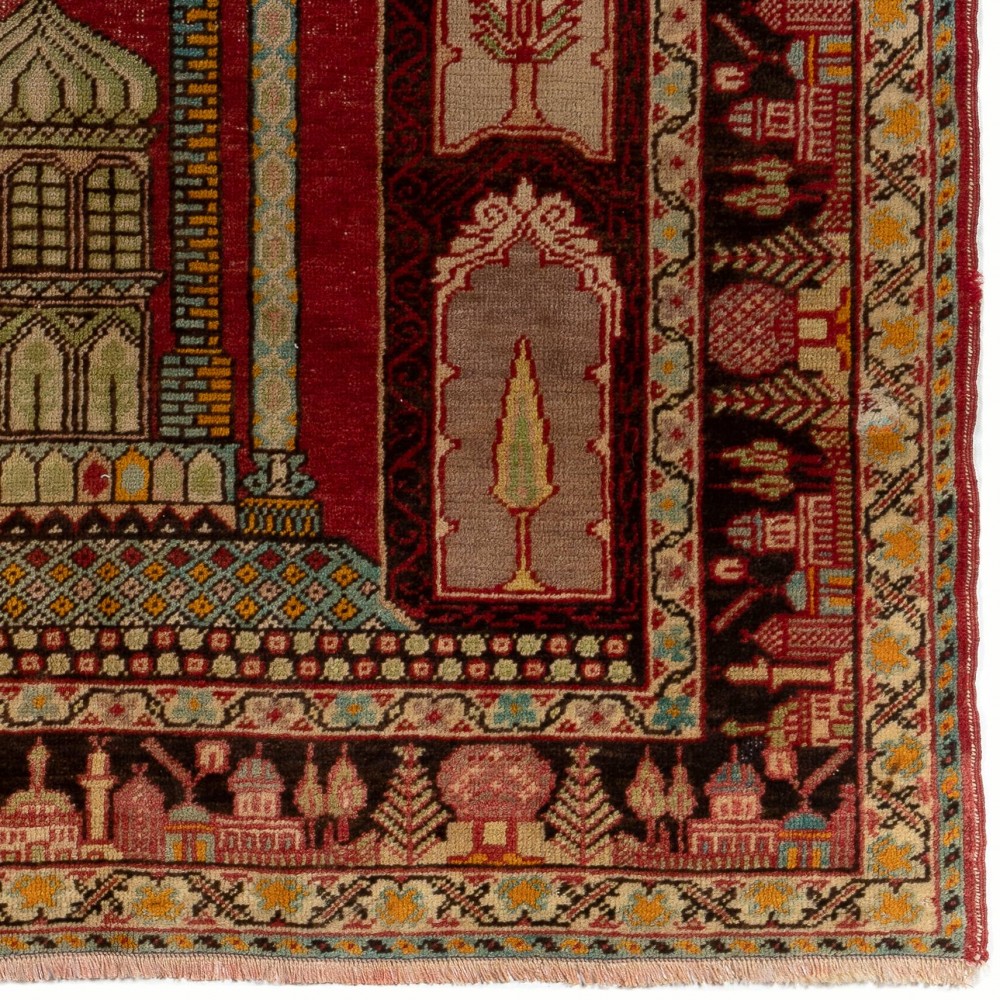 Semi Antique Handmade Cappadocia Wool Prayer Rug from Turkey, Ca 1940