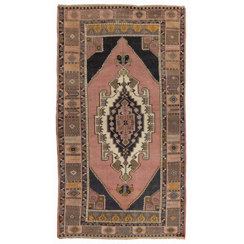Authentic Handmade Vintage Turkish Tribal Rug with Geometric Detail
