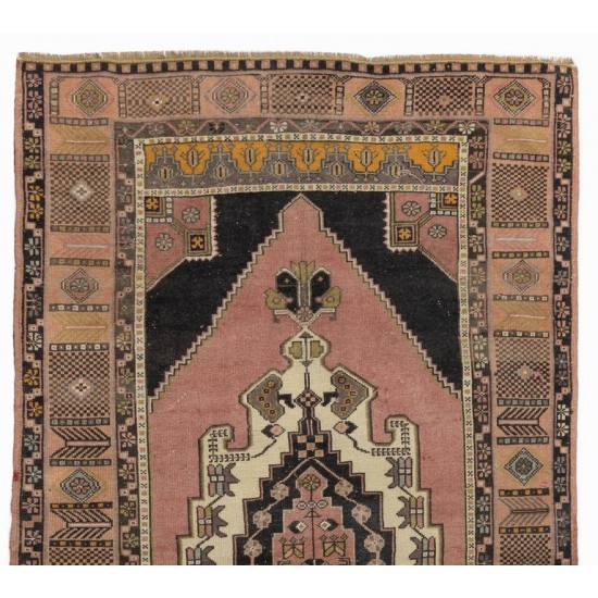 Authentic Handmade Vintage Turkish Tribal Rug with Geometric Detail