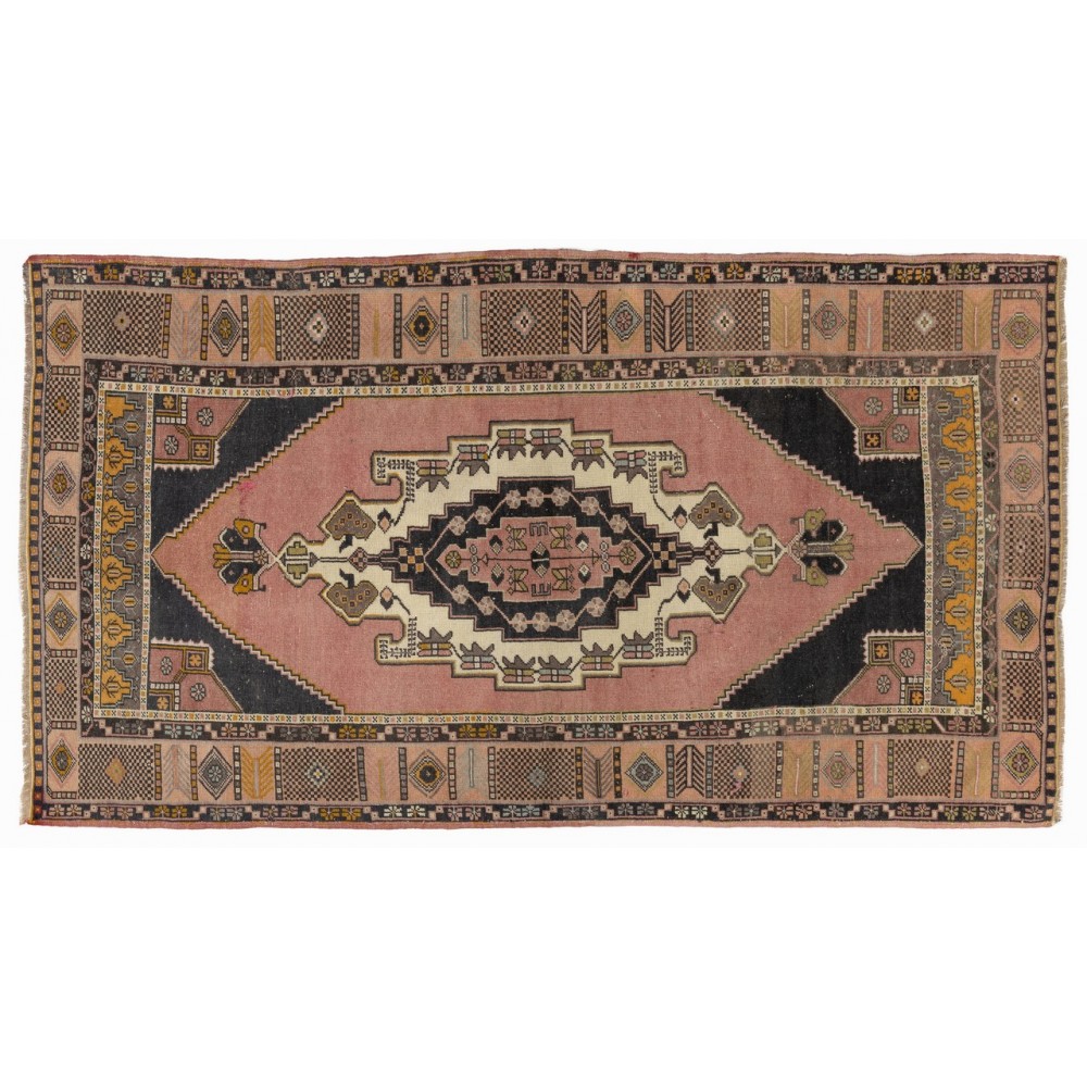 Authentic Handmade Vintage Turkish Tribal Rug with Geometric Detail