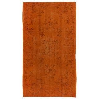 Orange Color, Overdyed Handmade Vintage Turkish Rug