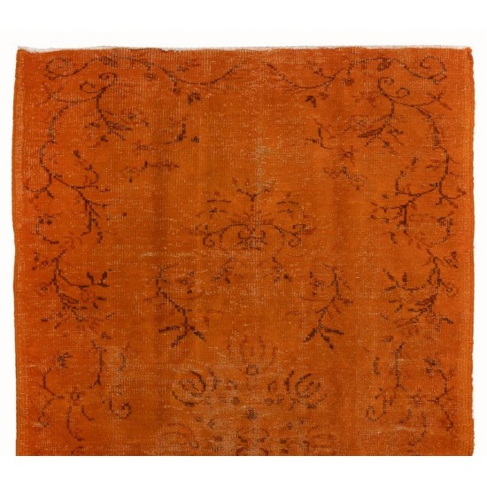 Orange Color, Overdyed Handmade Vintage Turkish Rug 