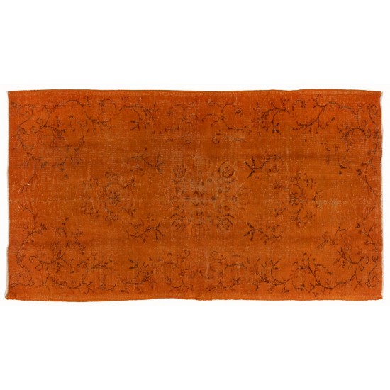 Orange Color, Overdyed Handmade Vintage Turkish Rug 