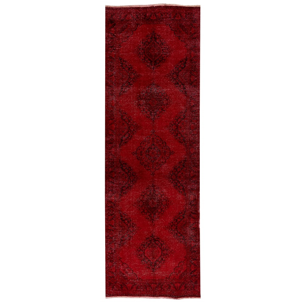 Modern Handmade Anatolian Runner Rug Re-Dyed in Red Color