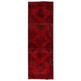 Modern Handmade Anatolian Runner Rug Re-Dyed in Red Color