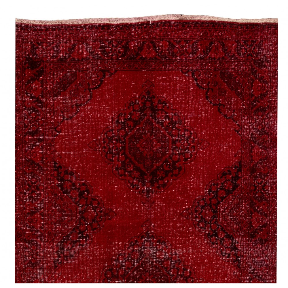 Modern Handmade Anatolian Runner Rug Re-Dyed in Red Color