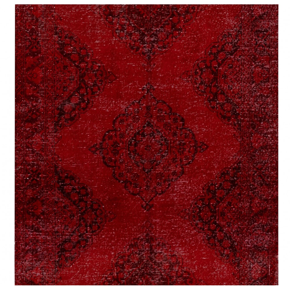 Modern Handmade Anatolian Runner Rug Re-Dyed in Red Color