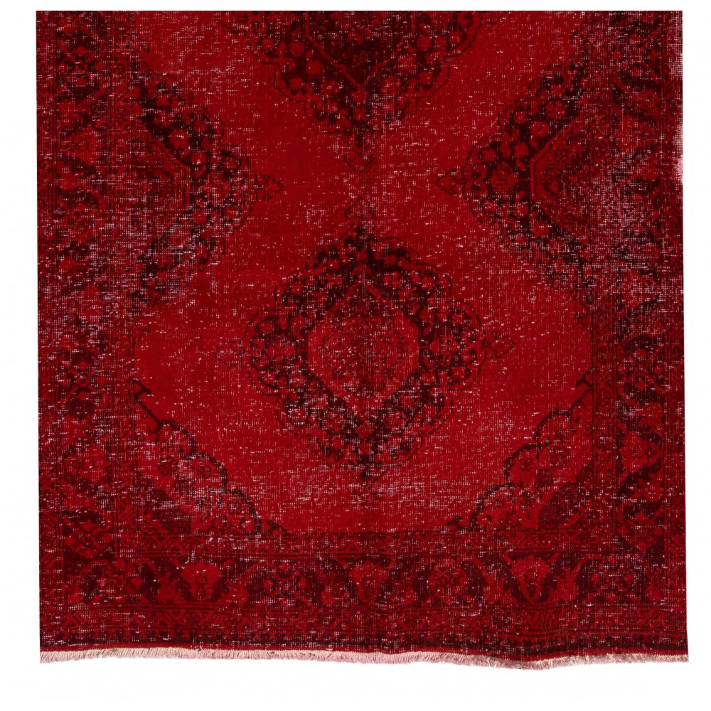 Modern Handmade Anatolian Runner Rug Re-Dyed in Red Color