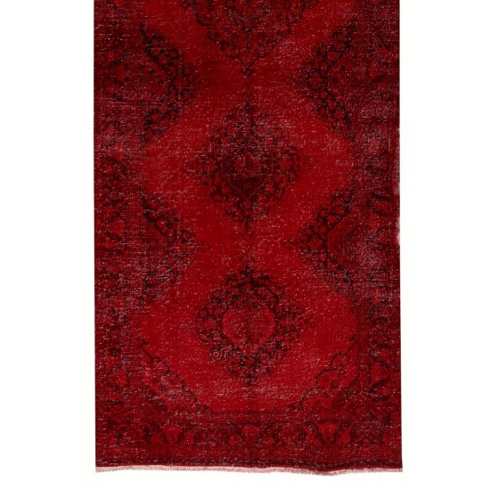 Mid-20th Century Handmade Anatolian Runner Rug Re-Dyed in Red Color