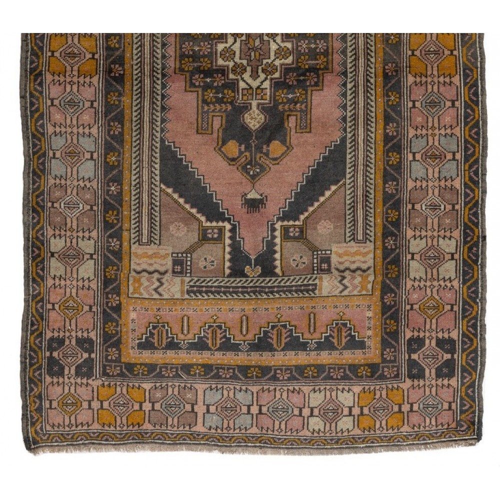 Unique Handmade Mid-20th Century Turkish Wool Rug with Tribal Style