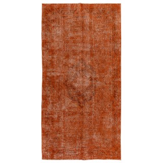 Vintage Handmade Turkish Rug Over-dyed in Orange for Modern Interiors. Woolen Floor Covering