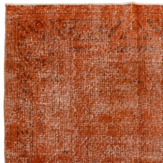 Vintage Handmade Turkish Rug Over-dyed in Orange for Modern Interiors. Woolen Floor Covering