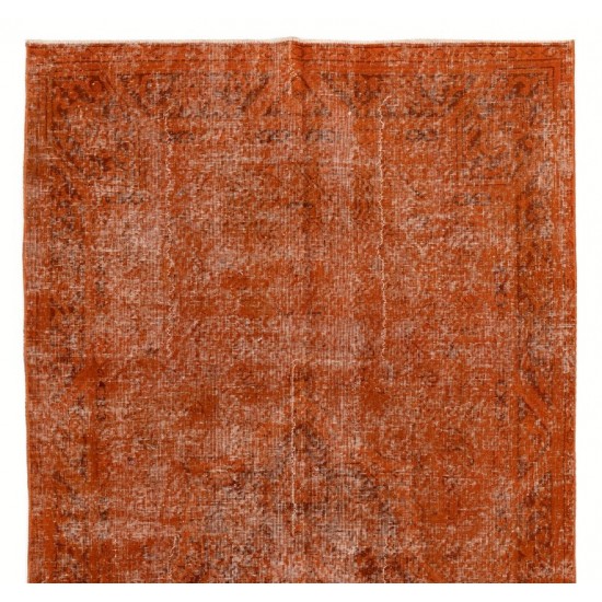 Vintage Handmade Turkish Rug Over-dyed in Orange for Modern Interiors. Woolen Floor Covering