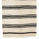 Vintage Striped Anatolian Runner Kilim in Cream and Black Colors. %100 Wool. Reversible