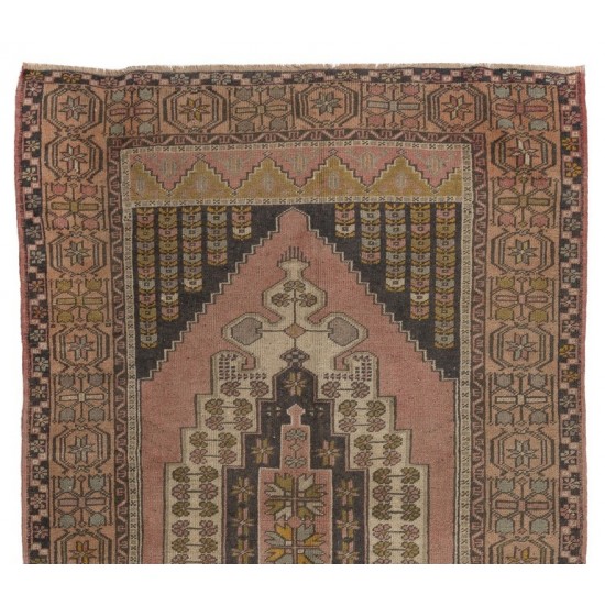 Traditional Hand-Knotted Vintage Turkish Rug with Tribal Style