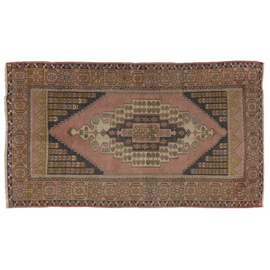 Traditional Hand-Knotted Vintage Turkish Rug with Tribal Style