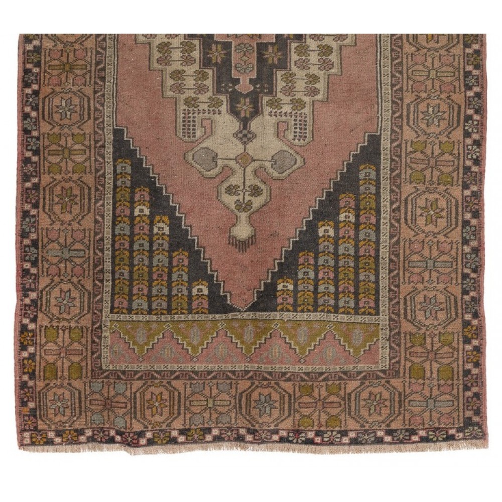 Traditional Hand-Knotted Vintage Turkish Rug with Tribal Style
