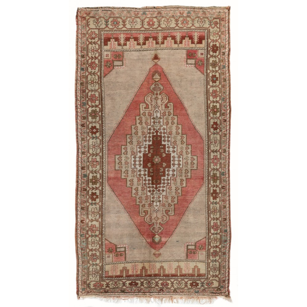 Handmade 1950s Turkish Village Rug with Geometric Medallion, All Wool