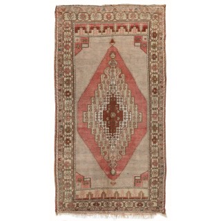 Handmade 1950s Turkish Village Rug with Geometric Medallion, All Wool