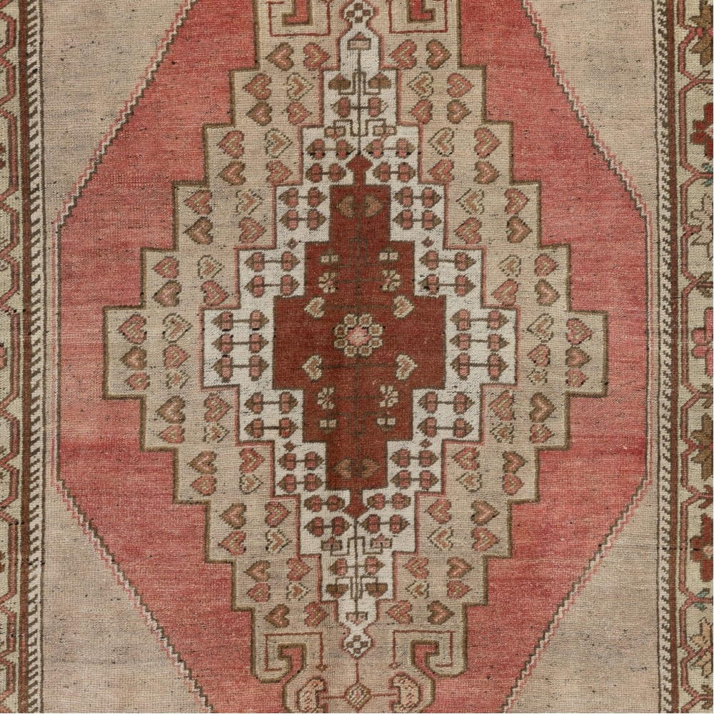 Handmade 1950s Turkish Village Rug with Geometric Medallion, All Wool