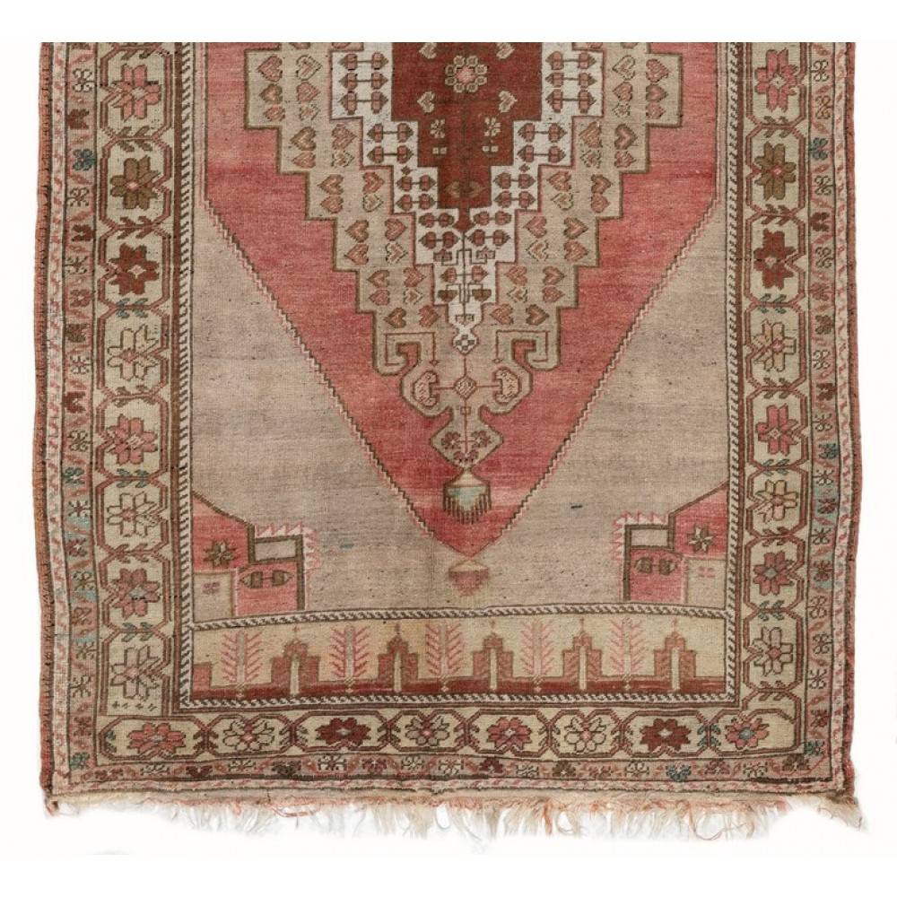 Handmade 1950s Turkish Village Rug with Geometric Medallion, All Wool