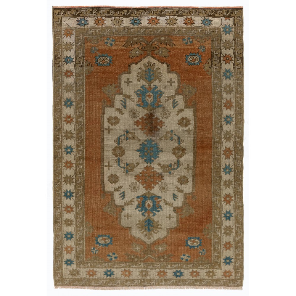 Vintage Medallion Design Central Anatolian Village Rug, 100% Wool