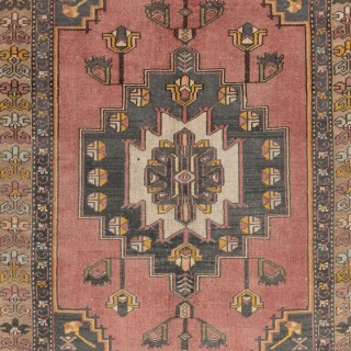 Vintage Hand-Knotted Turkish Tribal Rug in Dusty Rose, Charcoal and Gold, 100% Wool Vintage Hand-Knotted Turkish Tribal Rug in Dusty Rose, Charcoal and Gold, 100% Wool
