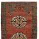 Vintage Karapinar Runner Rug in Soft Red, Green, Beige and Gray Colors, 100% Wool