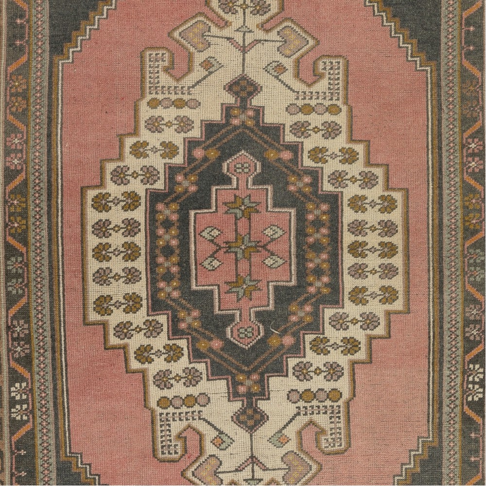 Vintage Hand-Knotted Turkish Village Rug for Living Room