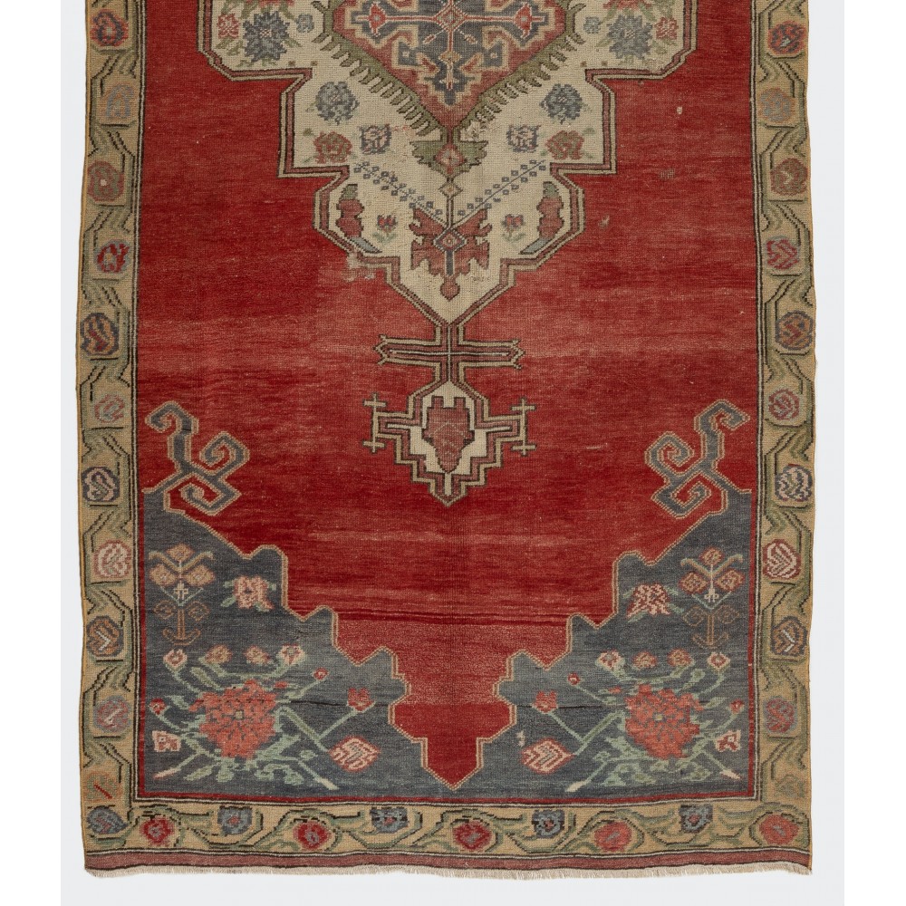 Traditional Vintage Hand-Knotted Turkish Runner Rug, 100% Wool Traditional Vintage Hand-Knotted Turkish Runner Rug, 100% Wool