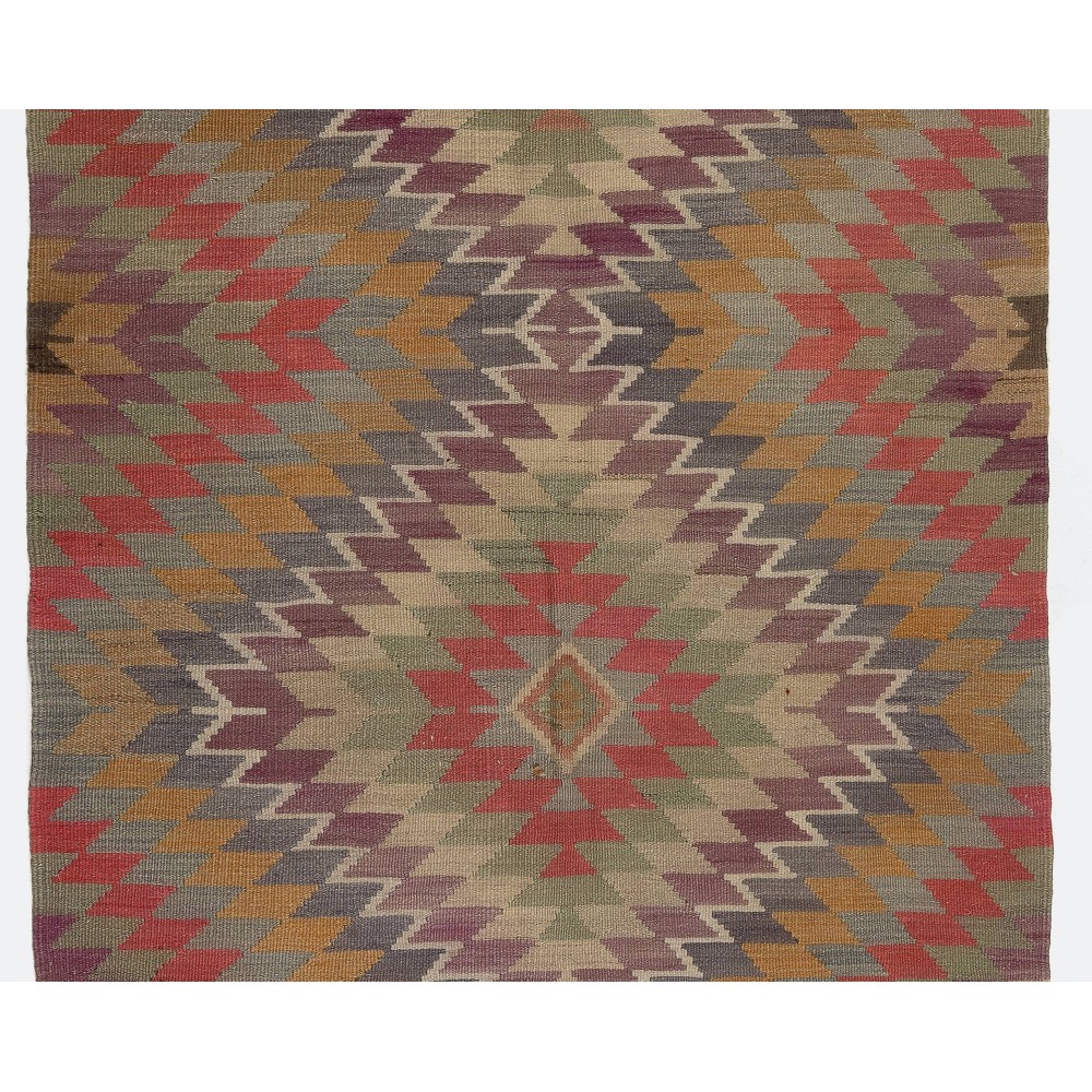 Vintage Anatolian Kilim Runner with Geometric Design. %100 Wool. Reversible