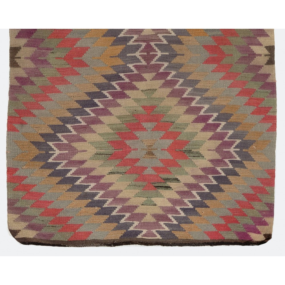 Vintage Anatolian Kilim Runner with Geometric Design. %100 Wool. Reversible