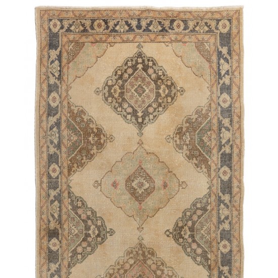 Vintage Anatolian Oushak Runner Rug. Handmade Wool Hallway Carpet