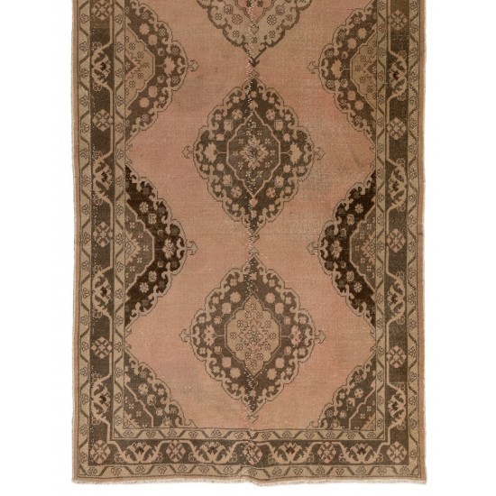 Traditional Hand-Knotted Vintage Turkish Runner Rug with Medallions