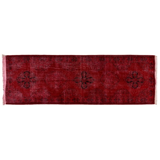 Vintage Handmade Turkish Runner Over-dyed in Red Color.  