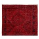 Vintage Handmade Distressed Turkish Wool Runner Rug Over-dyed in Red Colors