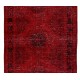 Vintage Handmade Distressed Turkish Wool Runner Rug Over-dyed in Red Colors