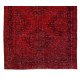 Vintage Handmade Distressed Turkish Wool Runner Rug Over-dyed in Red Colors