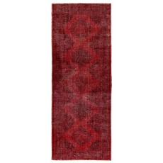 Vintage Handmade Konya Sille Runner Rug Overdyed in Red Color for Hallway Decor