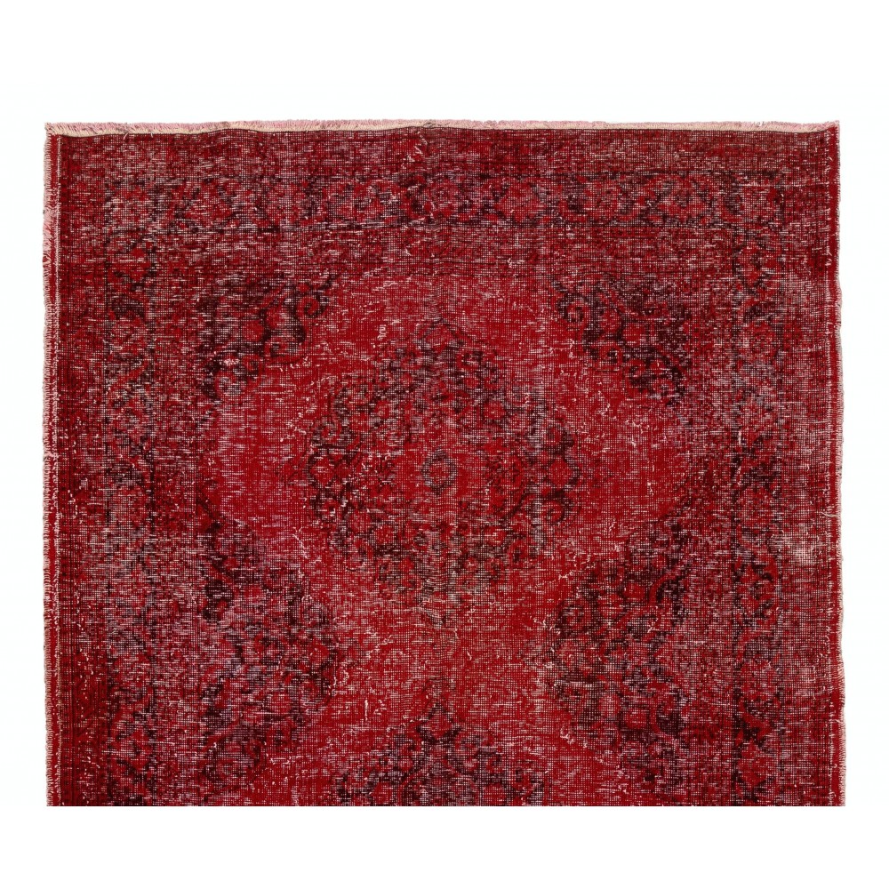 Vintage Handmade Konya Sille Runner Rug Overdyed in Red Color for Hallway Decor