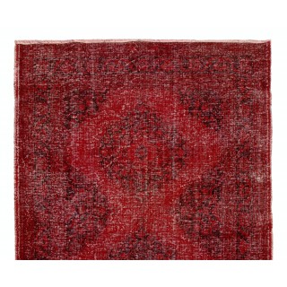 Vintage Handmade Konya Sille Runner Rug Overdyed in Red Color for Hallway Decor