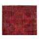 Vintage Handmade Konya Sille Runner Rug Overdyed in Red Color for Hallway Decor