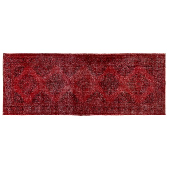Vintage Handmade Konya Sille Runner Rug Overdyed in Red Color for Hallway Decor