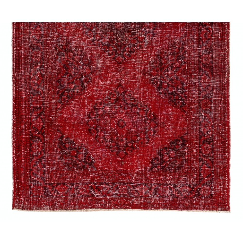 Vintage Handmade Konya Sille Runner Rug Overdyed in Red Color for Hallway Decor