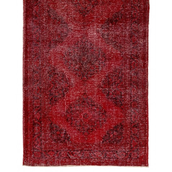 Vintage Handmade Konya Sille Runner Rug Overdyed in Red Color for Hallway Decor