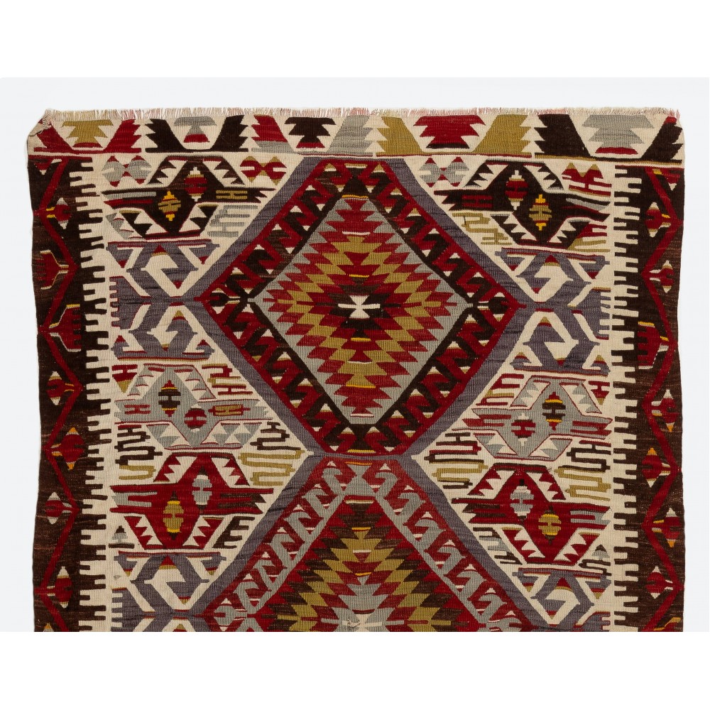 Vintage Hand-Woven Runner Kilim, Flat-weave Rug, 100% Wool