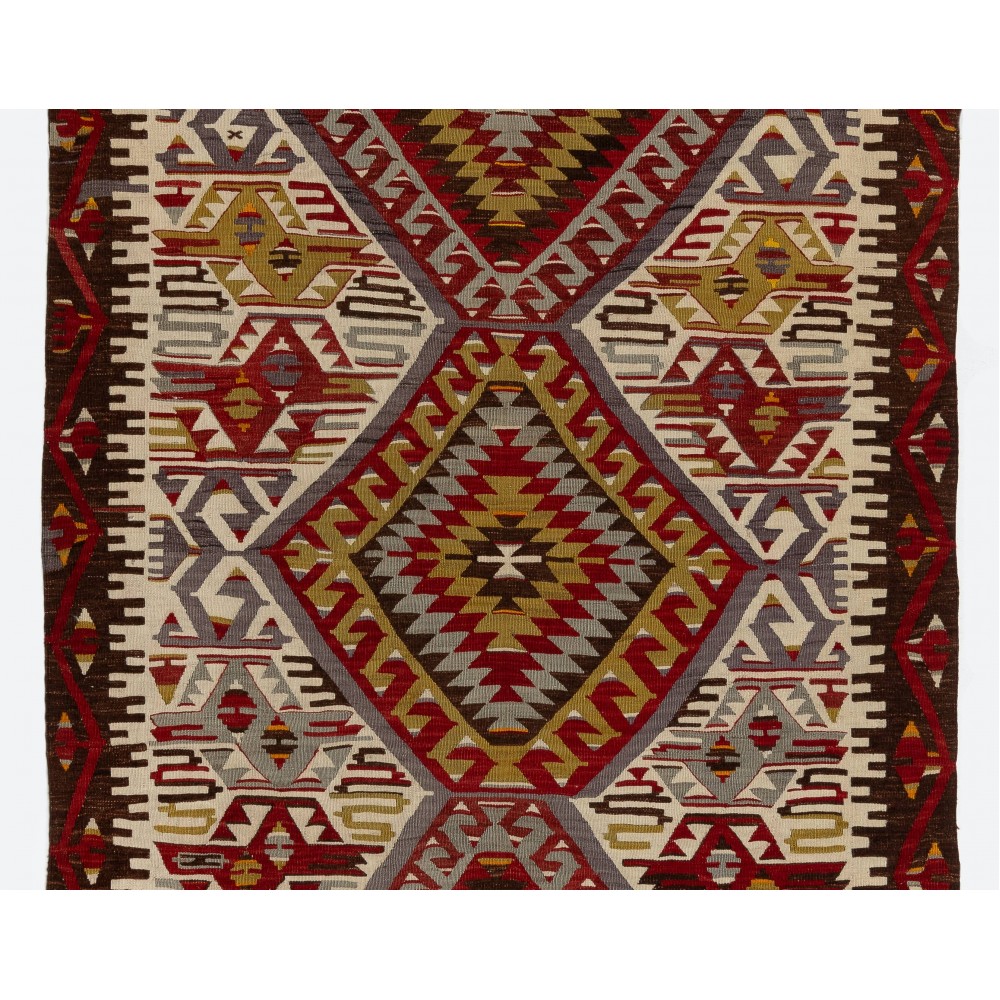 Vintage Hand-Woven Runner Kilim, Flat-weave Rug, 100% Wool