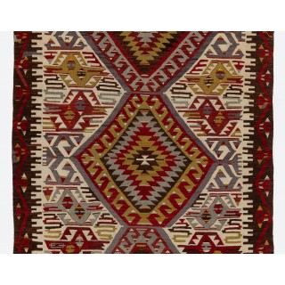 Vintage Hand-Woven Runner Kilim, Flat-weave Rug, 100% Wool