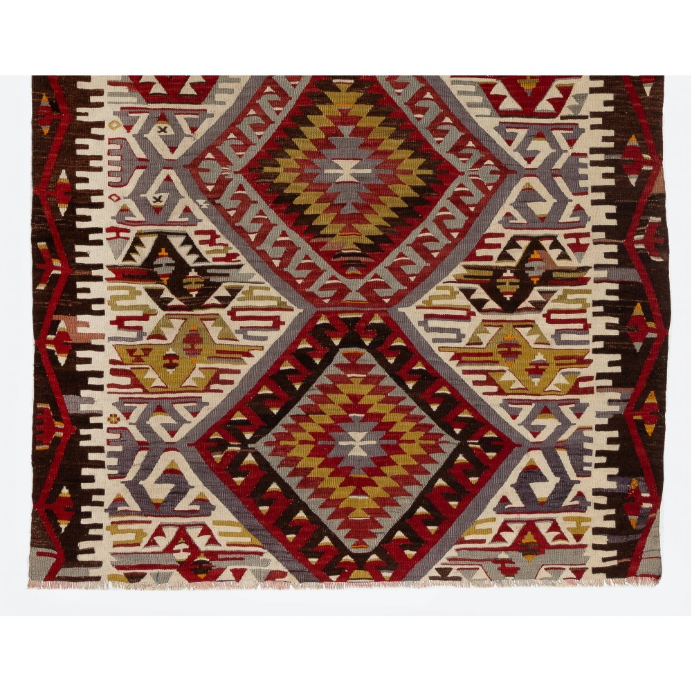 Vintage Hand-Woven Runner Kilim, Flat-weave Rug, 100% Wool